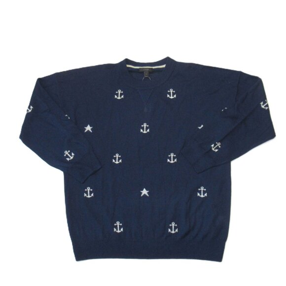 NWT J.Crew Merino Wool Sweater in Navy Ivory Anchors and Stars Knit Pullover L - Picture 4 of 8
